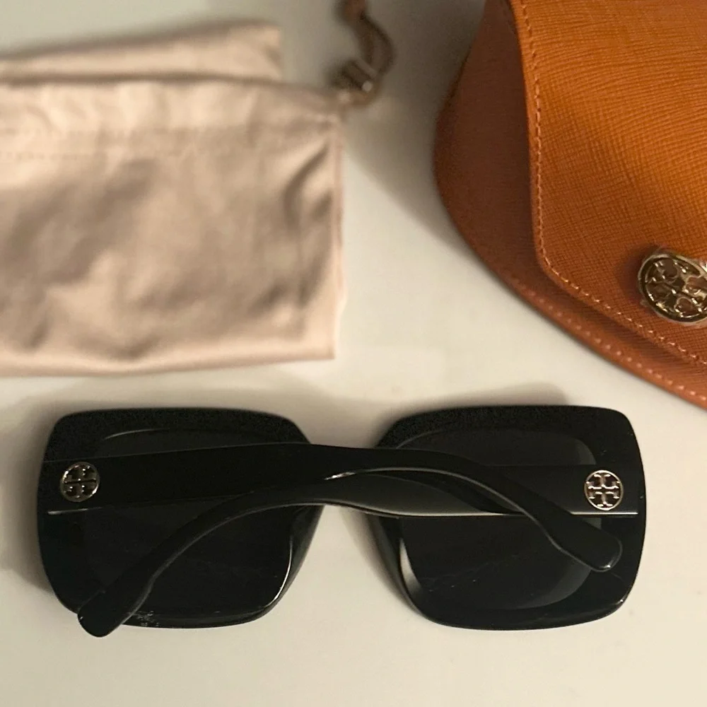 Tory Burch Black Square Sunglasses with Orange Case